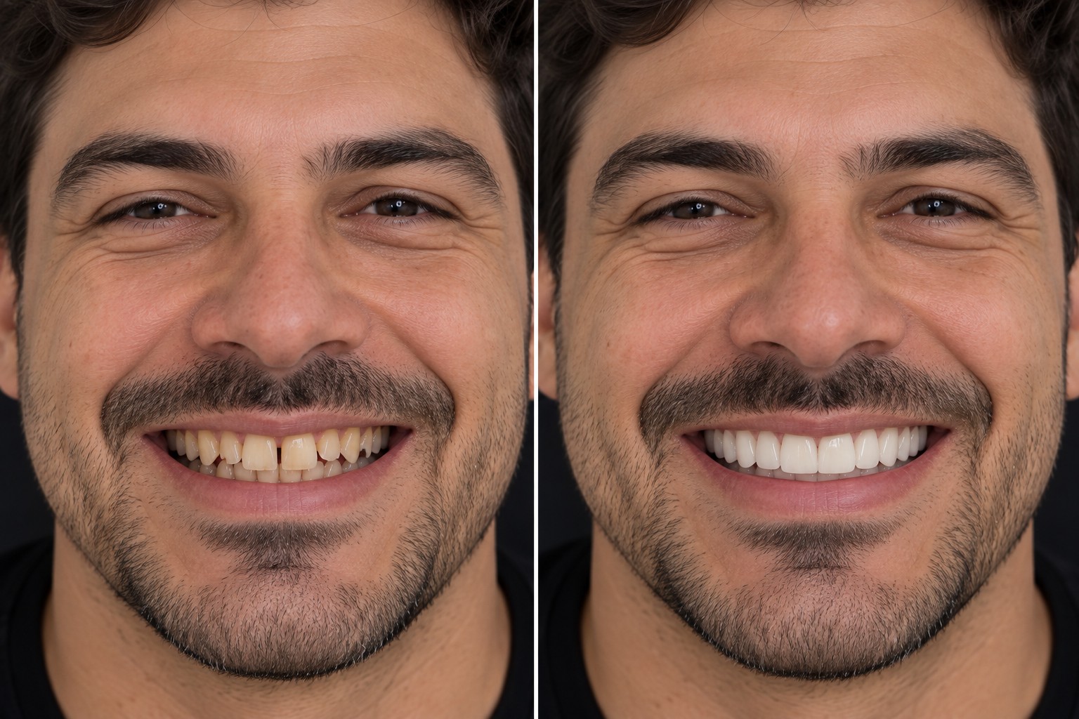Antes e depois de tratamento estético com lentes de contato dental