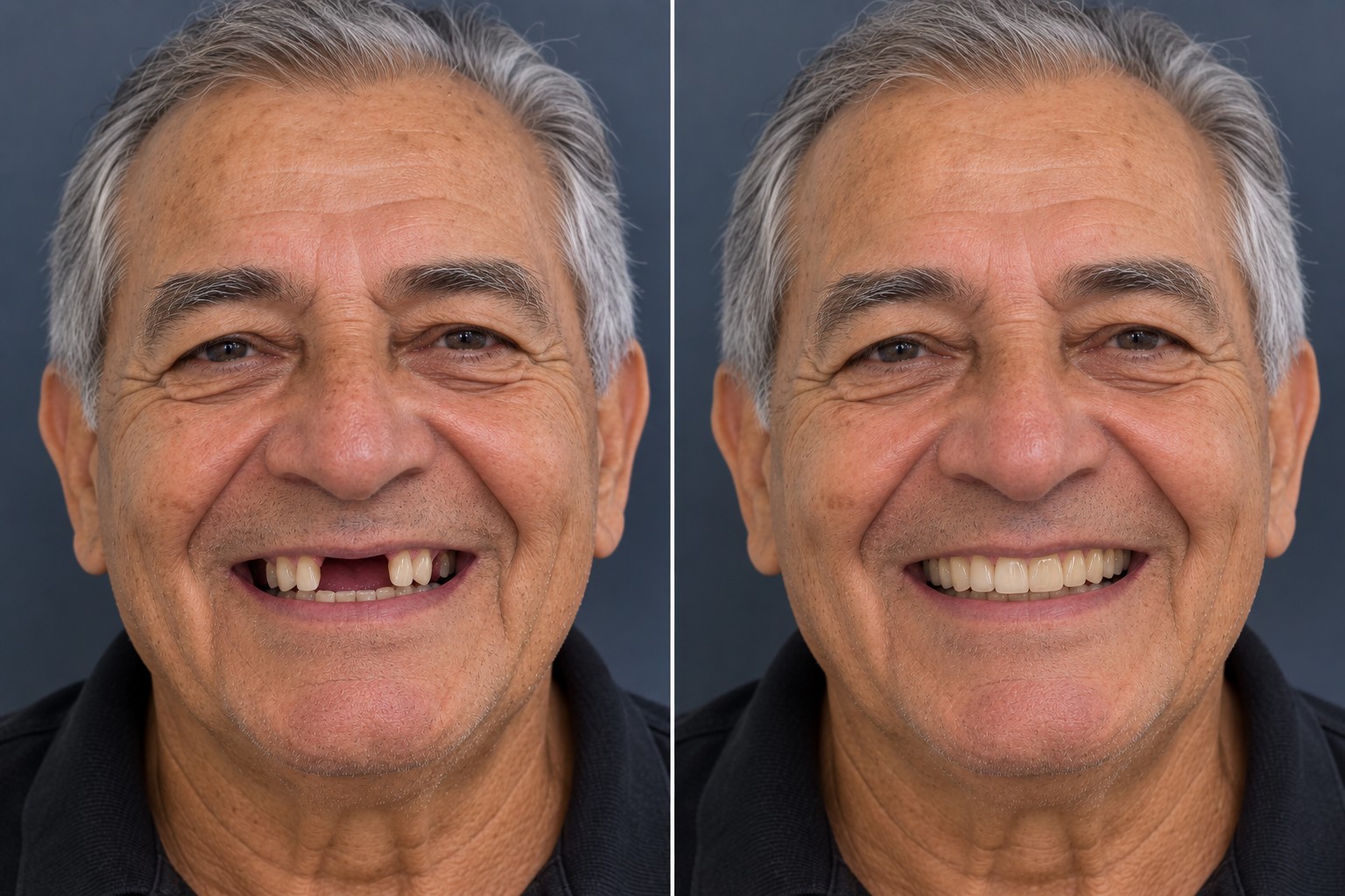 Antes e depois de reabilitação com prótese dentária